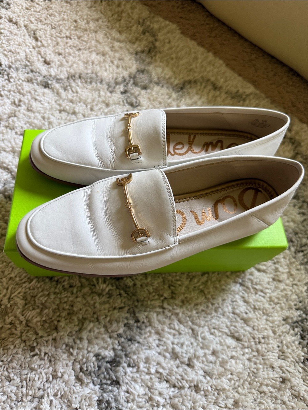 SAM EDELMAN - summer White Leather Horsebit Loafers - Women 37/7 - run large